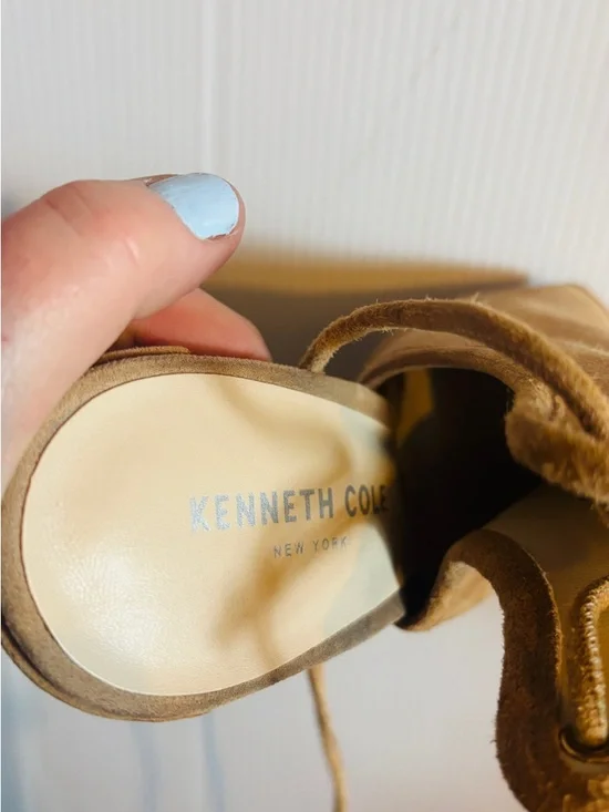 Kenneth Cole Tan Suede Peep-Toe Lace-Up Heels - Picture 2 of 5